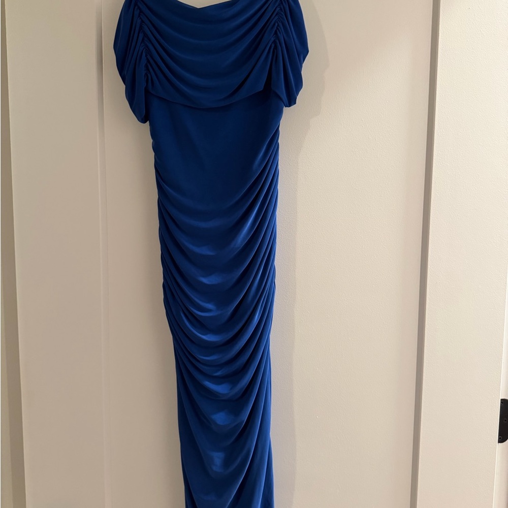 Elegant Blue Draped Women's Dress